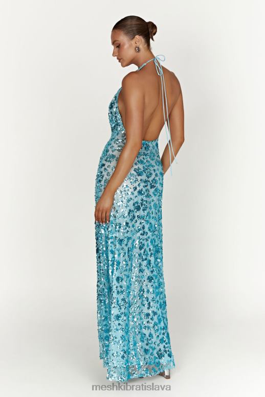 Meshki nicola flitrové maxi šaty s hlbokým výstrihom oblečenie prášková modrá 4N0F6583