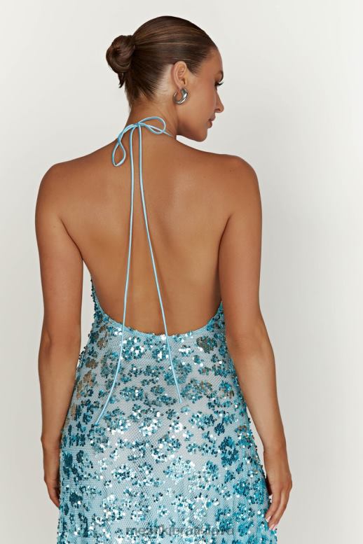 Meshki nicola flitrové maxi šaty s hlbokým výstrihom oblečenie prášková modrá 4N0F6583