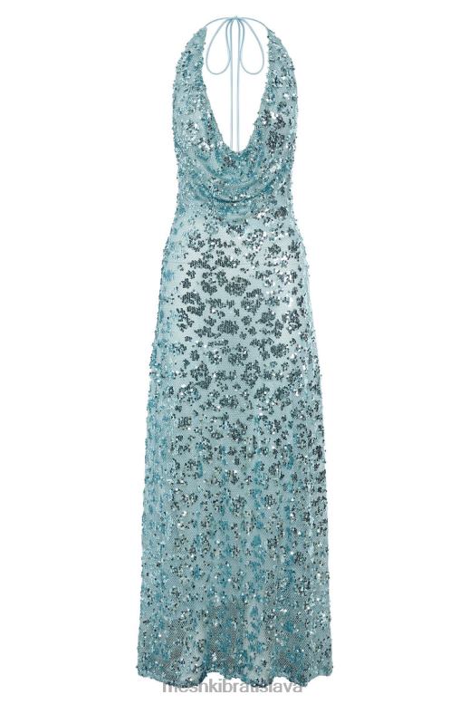 Meshki nicola flitrové maxi šaty s hlbokým výstrihom oblečenie prášková modrá 4N0F6583