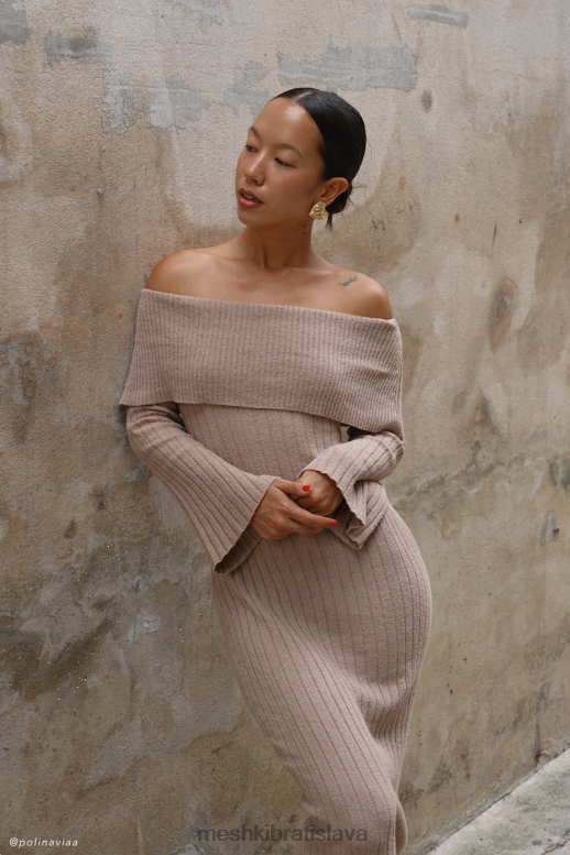 Meshki pletené šaty stefania bez ramienok oblečenie taupe 4N0F688