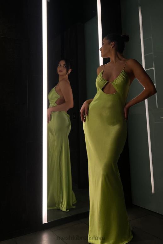 Meshki sadie maxi saténová ohlávka s ruched slip dress oblečenie pistáciová zelená 4N0F6544