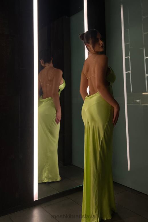 Meshki sadie maxi saténová ohlávka s ruched slip dress oblečenie pistáciová zelená 4N0F6544