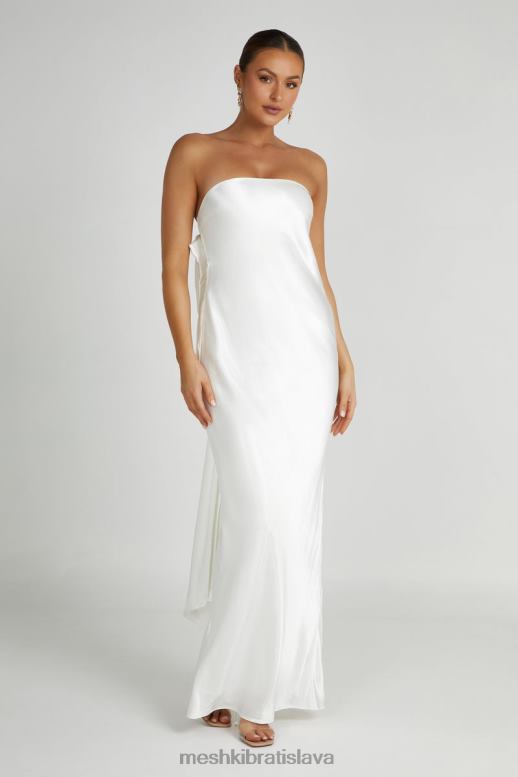 Meshki saténové maxi šaty s mašličkou rochelle oblečenie biely 4N0F6195