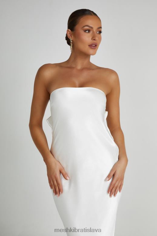 Meshki saténové maxi šaty s mašličkou rochelle oblečenie biely 4N0F6195