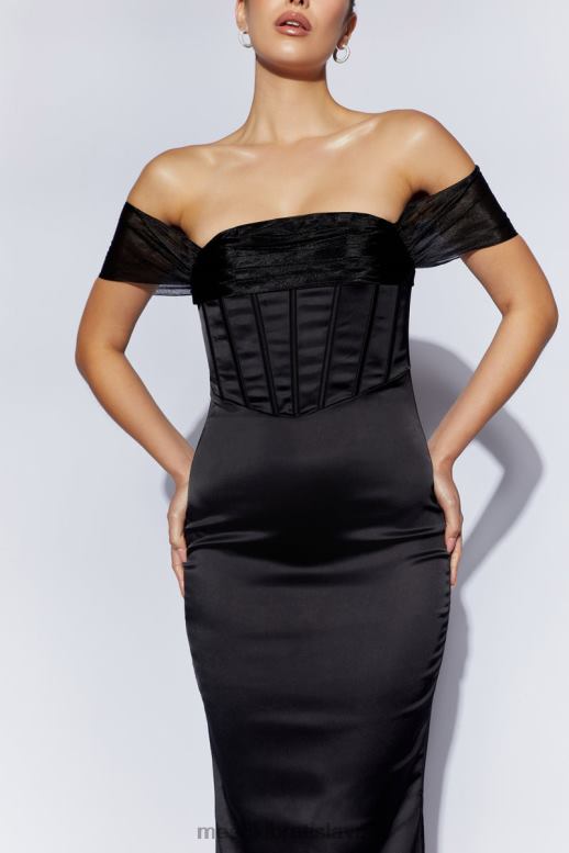 Meshki saténové maxi šaty z organzy bez ramienok oblečenie čierna 4N0F6430