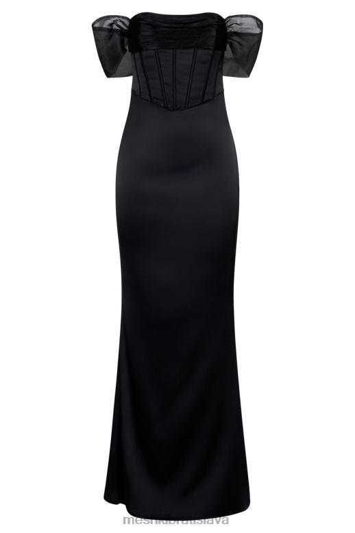 Meshki saténové maxi šaty z organzy bez ramienok oblečenie čierna 4N0F6430