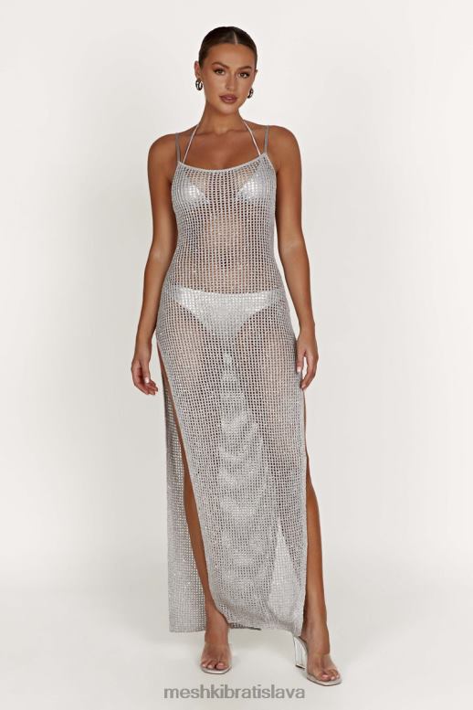 Meshki zelda flitrové háčkované maxi šaty oblečenie striebro 4N0F6502