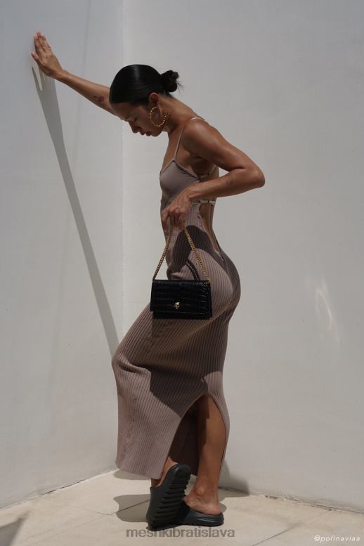 Meshki Avalonové úpletové midi šaty s chrbtom oblečenie taupe 4N0F6350