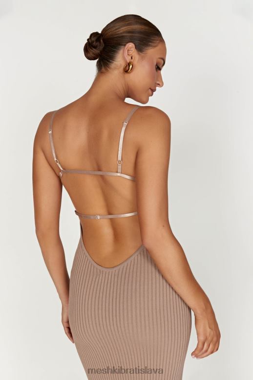 Meshki Avalonové úpletové midi šaty s chrbtom oblečenie taupe 4N0F6350