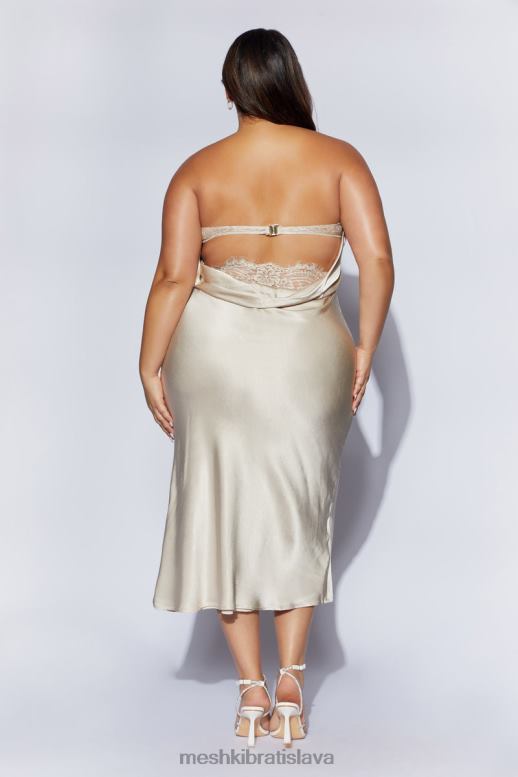 Meshki Mischa midi šaty bez ramienok s čipkovanými detailmi oblečenie šampanské 4N0F631