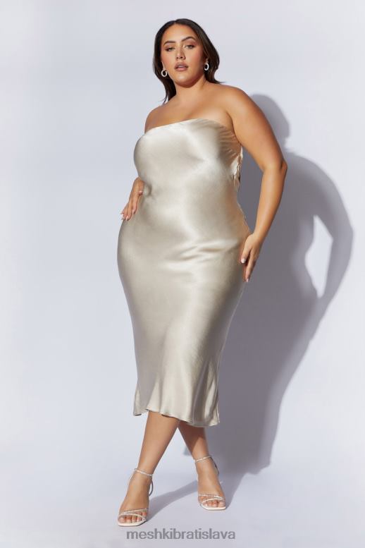 Meshki Mischa midi šaty bez ramienok s čipkovanými detailmi oblečenie šampanské 4N0F631