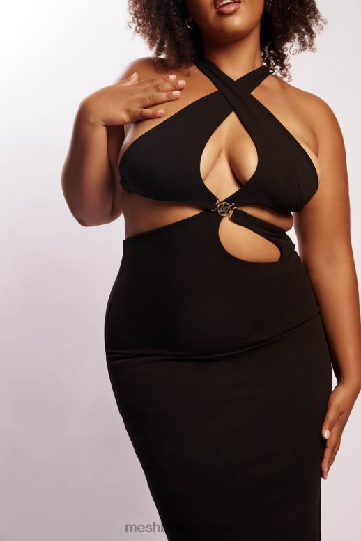 Meshki briana vystrihla midi šaty oblečenie čierna 4N0F6721