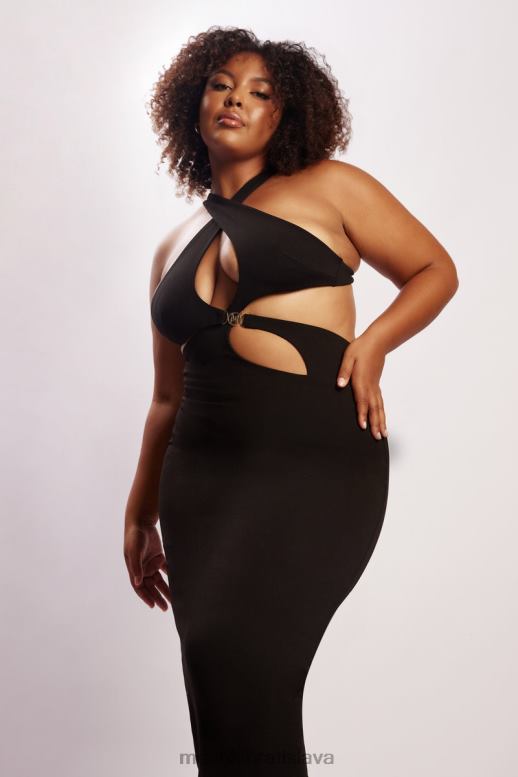 Meshki briana vystrihla midi šaty oblečenie čierna 4N0F6721