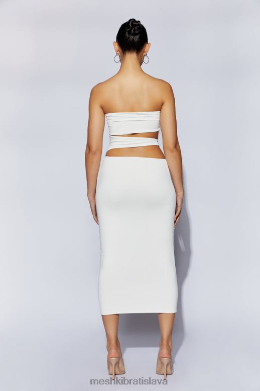 Meshki cassandra vystrihla midi šaty oblečenie biely 4N0F6699