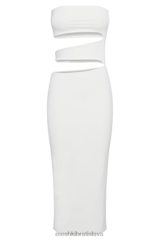 Meshki cassandra vystrihla midi šaty oblečenie biely 4N0F6699
