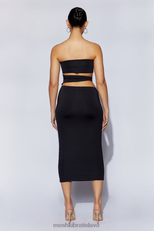 Meshki cassandra vystrihla midi šaty oblečenie čierna 4N0F6697