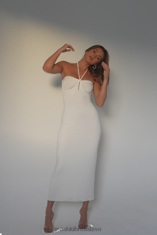 Meshki džersejové šaty krissy midi twist oblečenie biely 4N0F6172