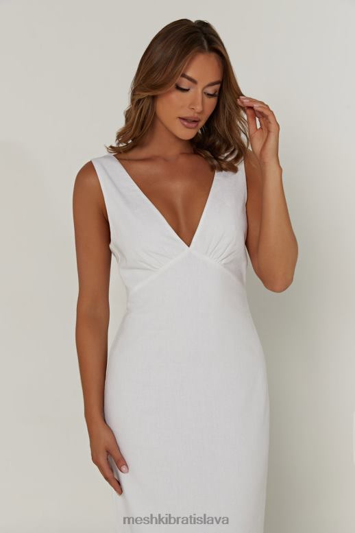 Meshki elspeth ľanové midi šaty oblečenie biely 4N0F6332