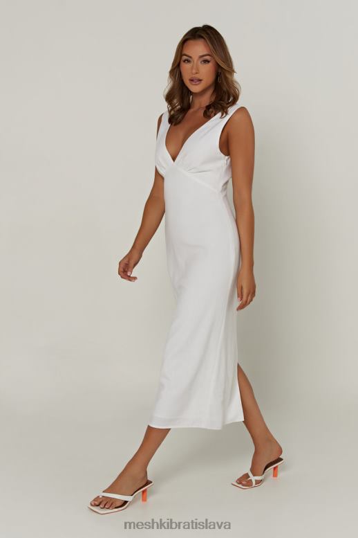 Meshki elspeth ľanové midi šaty oblečenie biely 4N0F6332