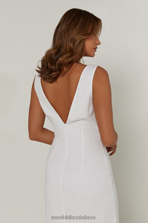 Meshki elspeth ľanové midi šaty oblečenie biely 4N0F6332