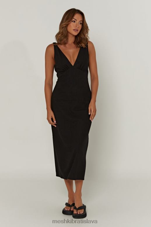 Meshki elspeth ľanové midi šaty oblečenie čierna 4N0F6403