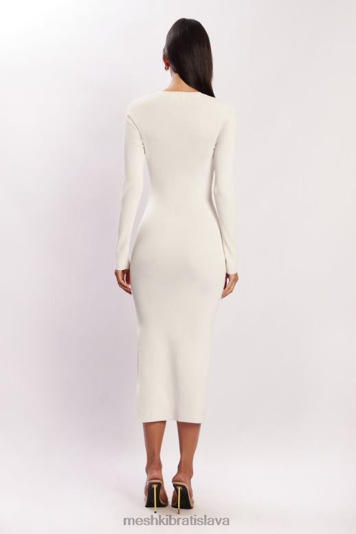 Meshki midi šaty mila twist vpredu oblečenie biely 4N0F6455