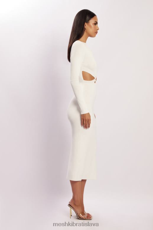 Meshki midi šaty mila twist vpredu oblečenie biely 4N0F6455