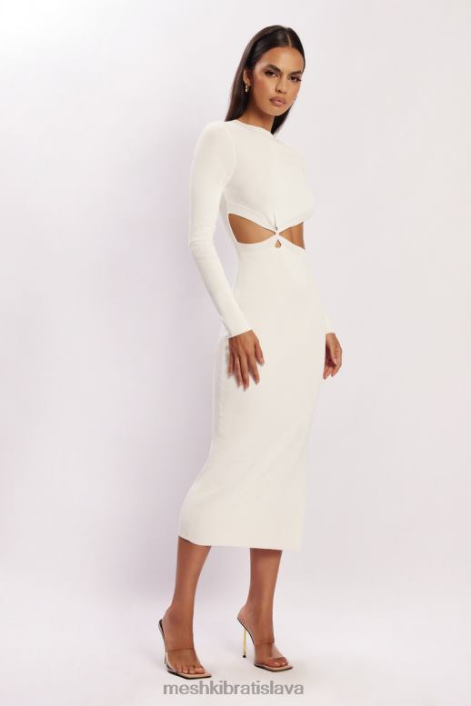 Meshki midi šaty mila twist vpredu oblečenie biely 4N0F6455