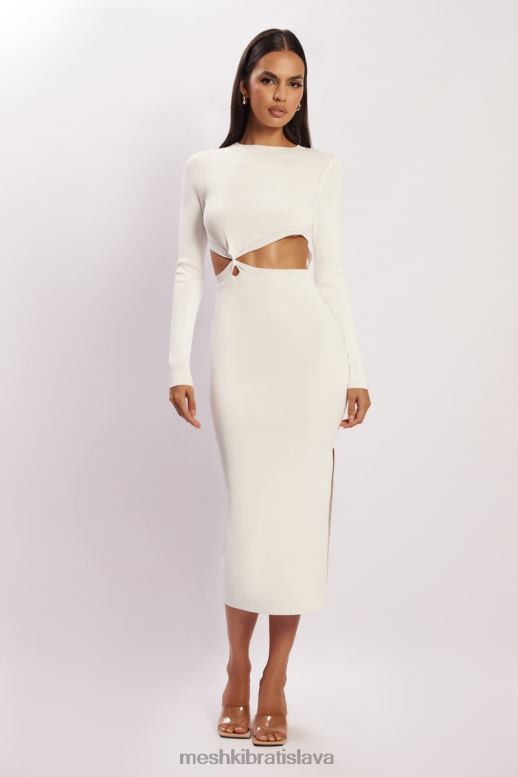 Meshki midi šaty mila twist vpredu oblečenie biely 4N0F6455
