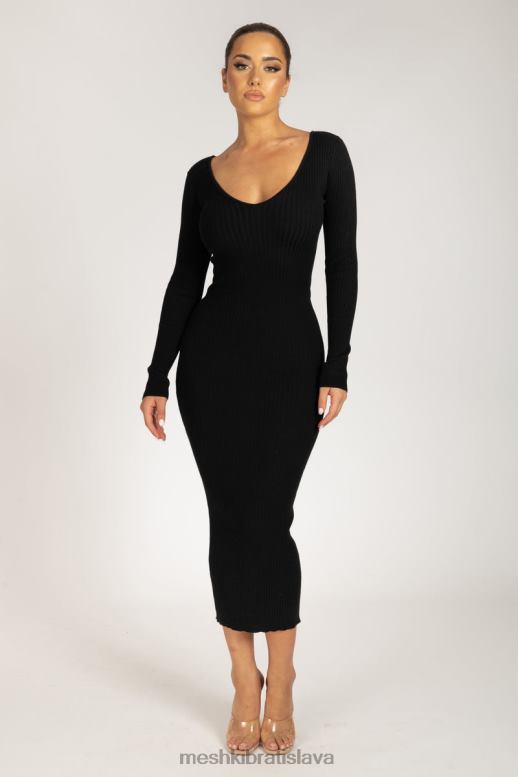 Meshki nina pletené midi šaty s dlhým rukávom oblečenie čierna 4N0F6308