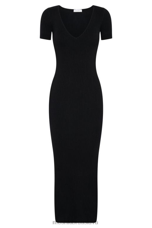 Meshki nina úpletové midi šaty s krátkym rukávom oblečenie čierna 4N0F6480