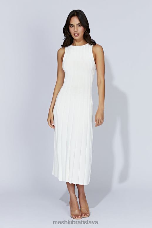 Meshki osikové zadné úpletové midi šaty s kľúčovou dierkou oblečenie biely 4N0F6440