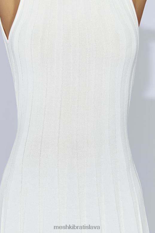 Meshki osikové zadné úpletové midi šaty s kľúčovou dierkou oblečenie biely 4N0F6440