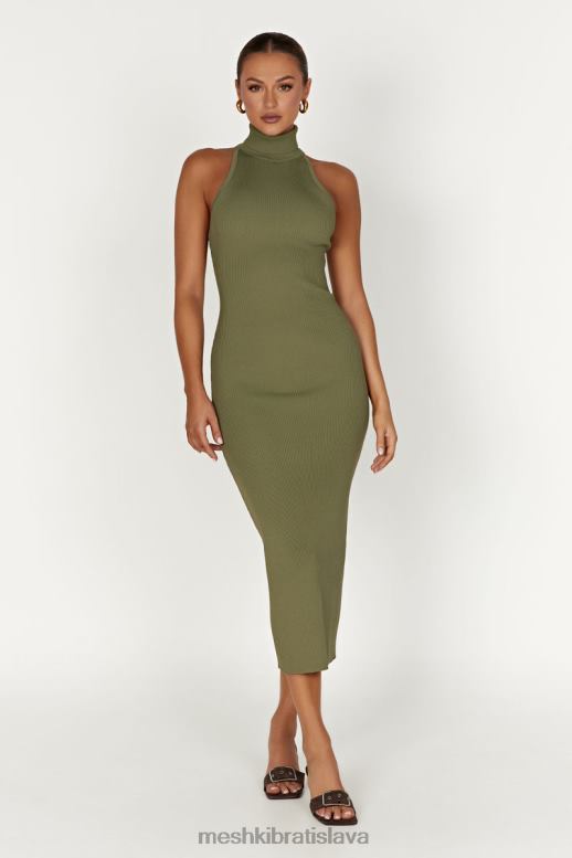 Meshki pletené midi šaty s rolákom connie oblečenie olivový 4N0F663