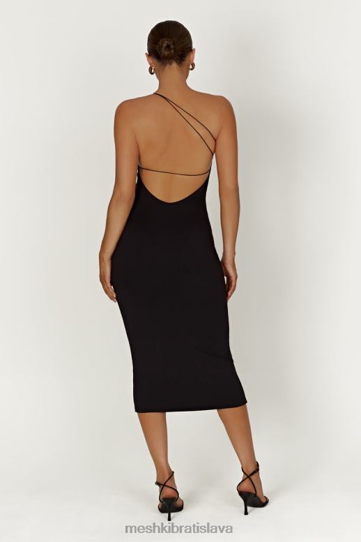 Meshki rosalind recyklované nylonové midi šaty na jedno rameno oblečenie čierna 4N0F6377