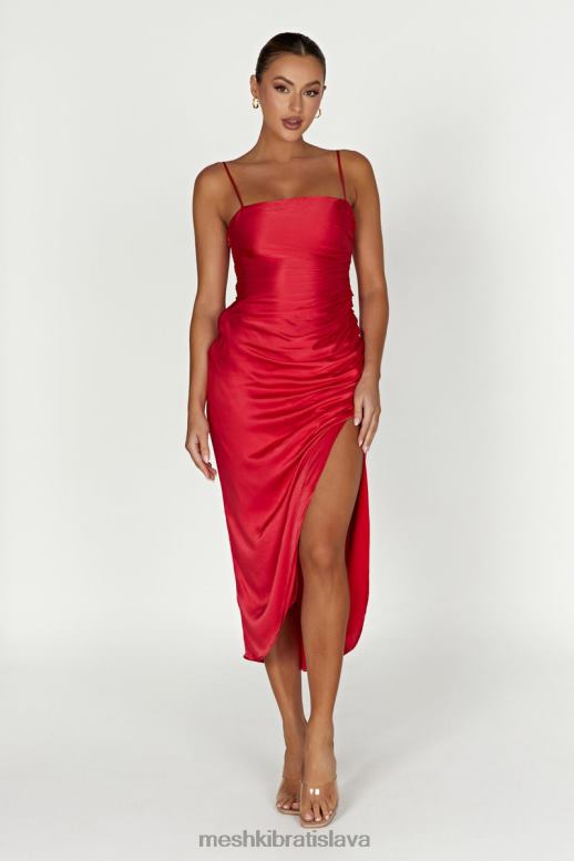 Meshki saténové midi šaty claudette oblečenie červená 4N0F6588