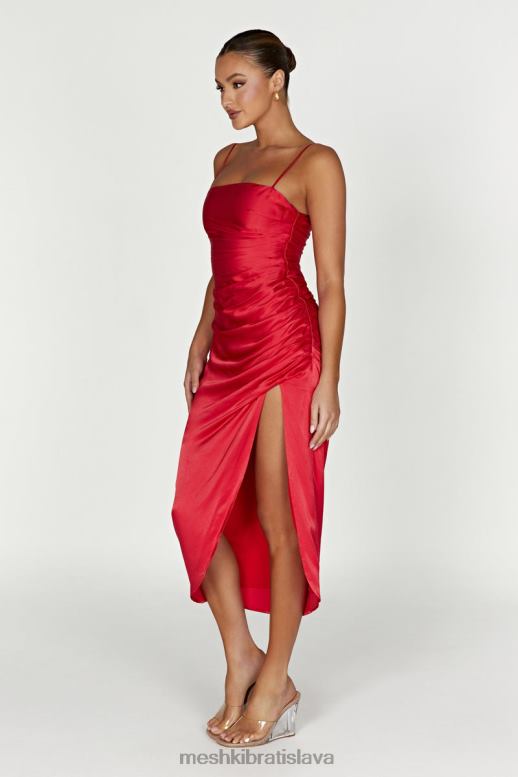 Meshki saténové midi šaty claudette oblečenie červená 4N0F6588