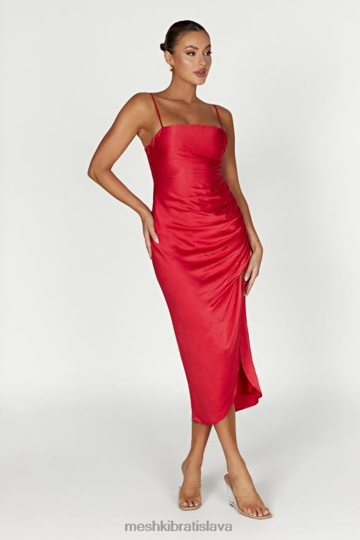 Meshki saténové midi šaty claudette oblečenie červená 4N0F6588