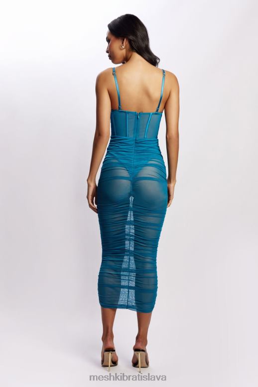 Meshki tiarne saténové a sieťované korzetové midi šaty oblečenie morská modrá 4N0F6646