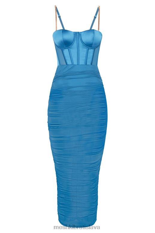 Meshki tiarne saténové a sieťované korzetové midi šaty oblečenie morská modrá 4N0F6646