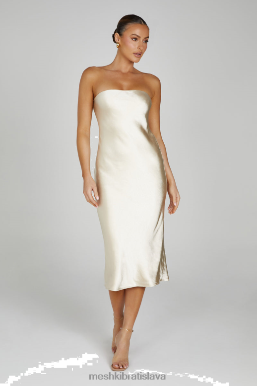 Meshki tyler saténové midi šaty bez ramienok oblečenie zlato 4N0F691