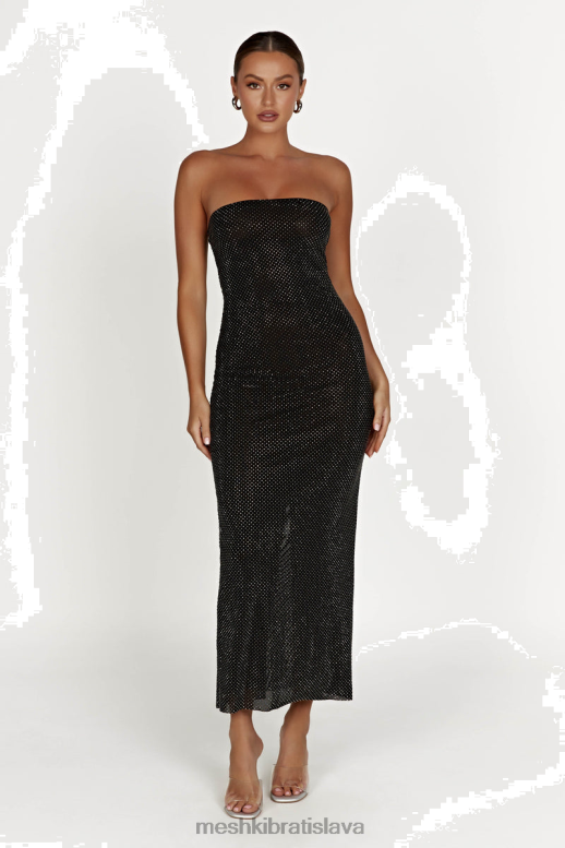Meshki vlnité diamantové midi šaty bez ramienok oblečenie čierna 4N0F6359