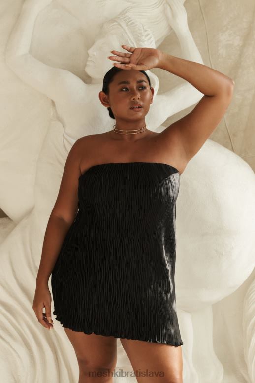 Meshki Athena plisse mini Shift šaty oblečenie čierna 4N0F6320