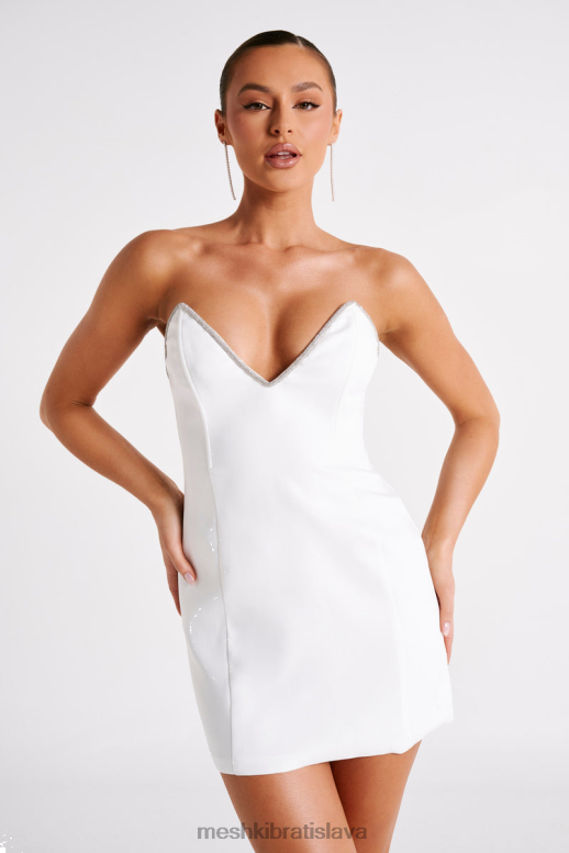Meshki Madi suiting mini šaty s diamantovým povrazom oblečenie biely 4N0F641