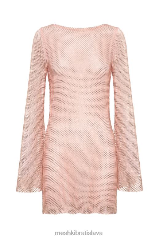 Meshki Samira flare rukáv diamantové sieťované mini šaty oblečenie detská ružová 4N0F6315