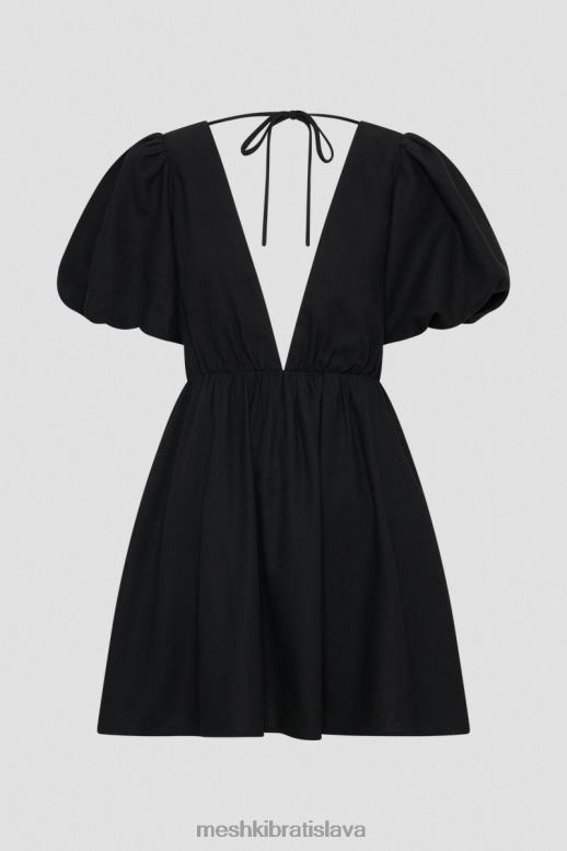 Meshki ľanové minišaty s nafúknutým rukávom myrah oblečenie čierna 4N0F6226