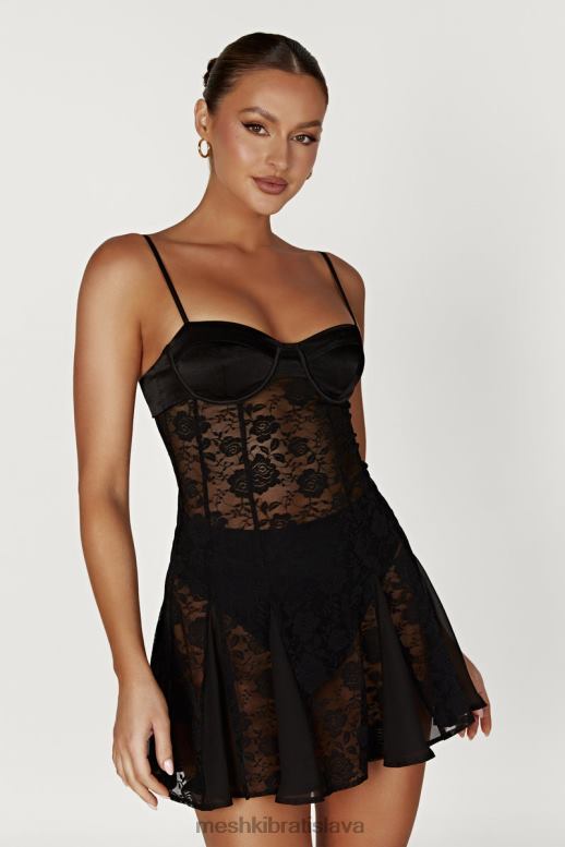 Meshki čipkované mini šaty lolita oblečenie čierna 4N0F6411