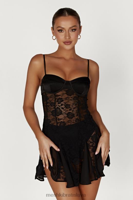 Meshki čipkované mini šaty lolita oblečenie čierna 4N0F6411