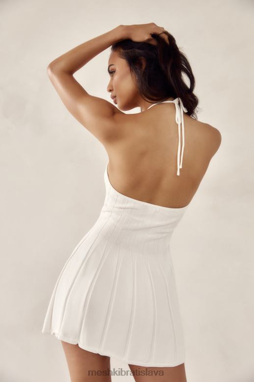 Meshki pletené minišaty koa ohlávka s výstrihom oblečenie biely 4N0F6524