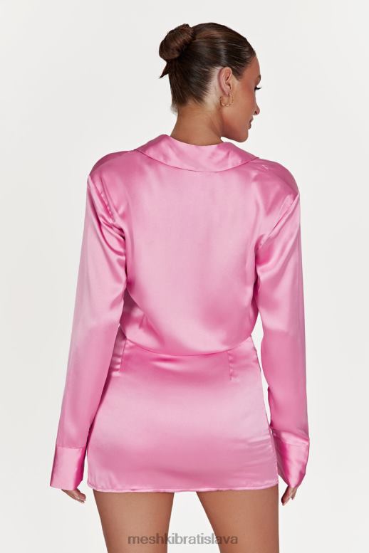 Meshki saténové košeľové šaty brielle oblečenie žuvačka ružová 4N0F6599